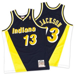Maillot De Mark Jackson Pacers Homme #13 Mitchell and Ness Throwback bleu marine / or