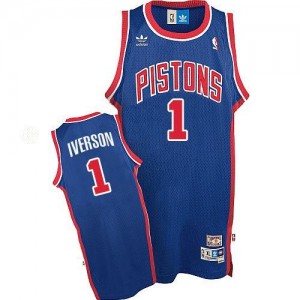 Adidas NBA Maillots Basket Allen Iverson Detroit Pistons Bleu Homme No.1 Throwback