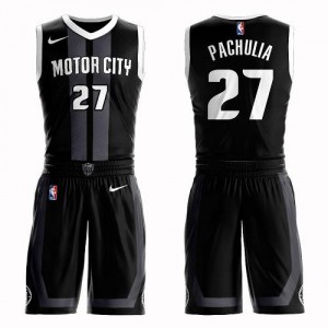 Nike Maillot Pachulia Detroit Pistons No.27 Suit City Edition Homme Noir