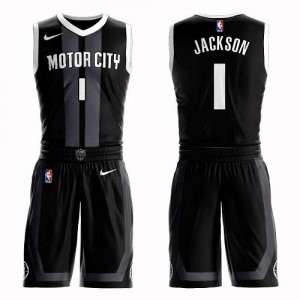 Nike Maillots Basket Jackson Detroit Pistons Noir #1 Homme Suit City Edition