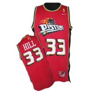 Nike Maillots Hill Pistons Rouge #33 Throwback Homme