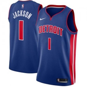 Nike NBA Maillots Reggie Jackson Pistons Icon Edition Homme No.1 Bleu royal