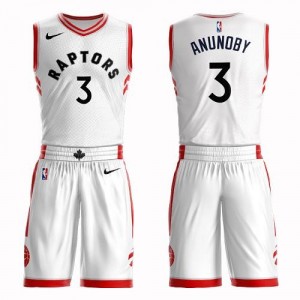 Nike Maillots Basket OG Anunoby Toronto Raptors #3 Suit Association Edition Enfant Blanc