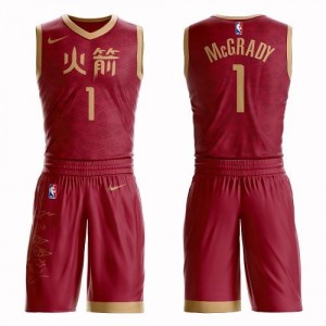 Nike Maillots Basket Tracy McGrady Rockets Enfant #1 Suit City Edition Rouge