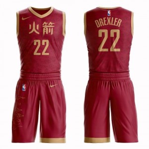 Nike NBA Maillot Basket Drexler Rockets Suit City Edition Rouge Homme No.22