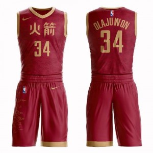 Nike NBA Maillot Olajuwon Houston Rockets Suit City Edition Rouge No.34 Homme