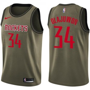 Maillot Basket Olajuwon Rockets Homme Nike vert Salute to Service #34