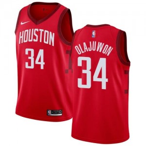 Maillot De Basket Olajuwon Rockets Homme #34 Nike Earned Edition Rouge