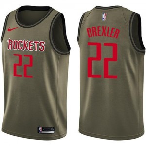 Nike Maillots Drexler Rockets No.22 vert Homme Salute to Service