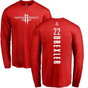 Nike T-Shirts De Clyde Drexler Houston Rockets #22 Long Sleeve Homme & Enfant Rouge Backer
