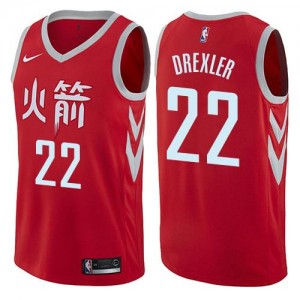 Nike NBA Maillot Basket Clyde Drexler Rockets City Edition #22 Homme Rouge