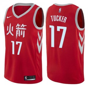 Nike Maillots Basket Tucker Houston Rockets City Edition #17 Rouge Homme