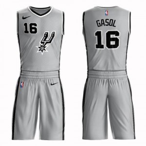 Nike NBA Maillots De Basket Pau Gasol San Antonio Spurs Homme No.16 Suit Statement Edition Argent