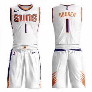 Nike NBA Maillots Basket Booker Suns #1 Homme Blanc Suit Association Edition