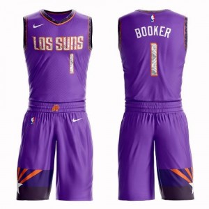 Nike NBA Maillots Basket Booker Phoenix Suns #1 Violet Homme Suit City Edition