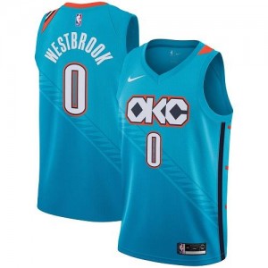 Nike Maillots Russell Westbrook Oklahoma City Thunder Turquoise City Edition Homme #0
