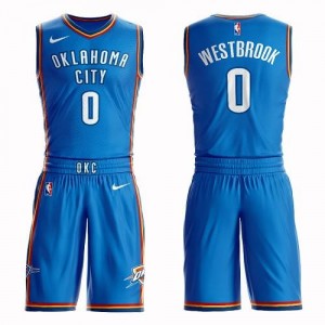 Nike NBA Maillot De Westbrook Thunder Bleu royal Suit Icon Edition #0 Homme