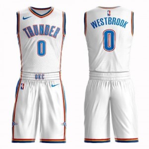 Nike NBA Maillots Westbrook Oklahoma City Thunder Enfant Blanc No.0 Suit Association Edition