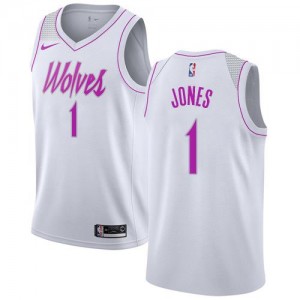 Nike NBA Maillots Basket Jones Timberwolves #1 Blanc Homme Earned Edition