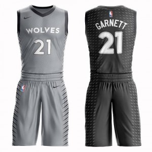 Nike NBA Maillot Basket Kevin Garnett Timberwolves Suit City Edition #21 Homme Gris
