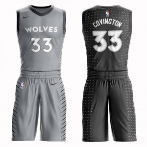 Nike Maillots Basket Covington Minnesota Timberwolves No.33 Enfant Gris Suit City Edition