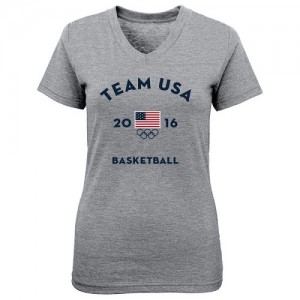  NBA T-Shirt Team USA Basketball Very Official National Governing Body V-Neck Gris Femme
