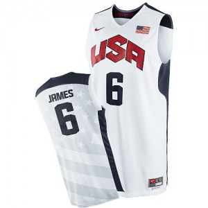 Maillot De Basket James Team USA Blanc No.6 Nike 2012 Olympics Basketball Homme