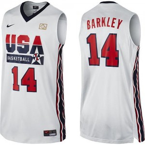 Nike NBA Maillots Basket Charles Barkley Team USA Homme 2012 Olympic Retro Throwback Basketball No.14 Blanc