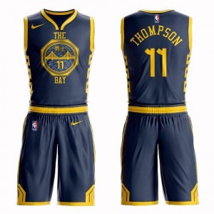 Nike Maillots De Thompson Warriors #11 bleu marine Homme Suit City Edition