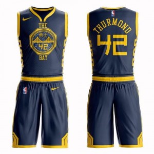 Nike Maillots Basket Thurmond Warriors No.42 Enfant bleu marine Suit City Edition