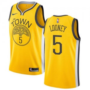 Nike NBA Maillots Kevon Looney Warriors No.5 Jaune Homme Earned Edition